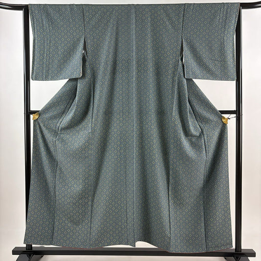 【庫存清倉】 小紋 身長155cm 袖長63cm S 雙層 花 幾何圖案 灰 純蠶絲 美品 秀品級