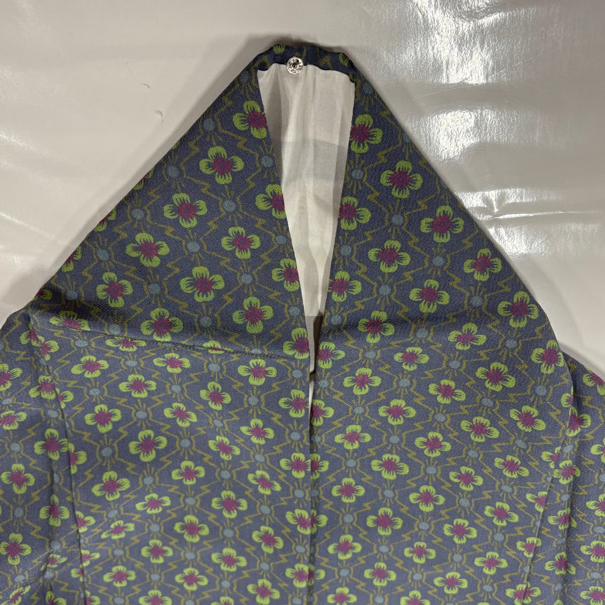 【庫存清倉】 小紋 身長155cm 袖長63cm S 雙層 花 幾何圖案 灰 純蠶絲 美品 秀品級
