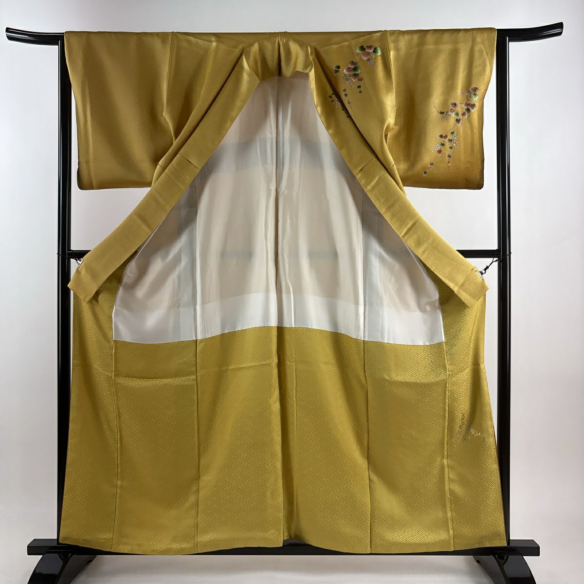 【庫存清倉】訪問服 身長159cm 袖長63cm S 雙層 花丸紋 花鳥 金銀彩 黃土 茶 純蠶絲 優品級 一個紋