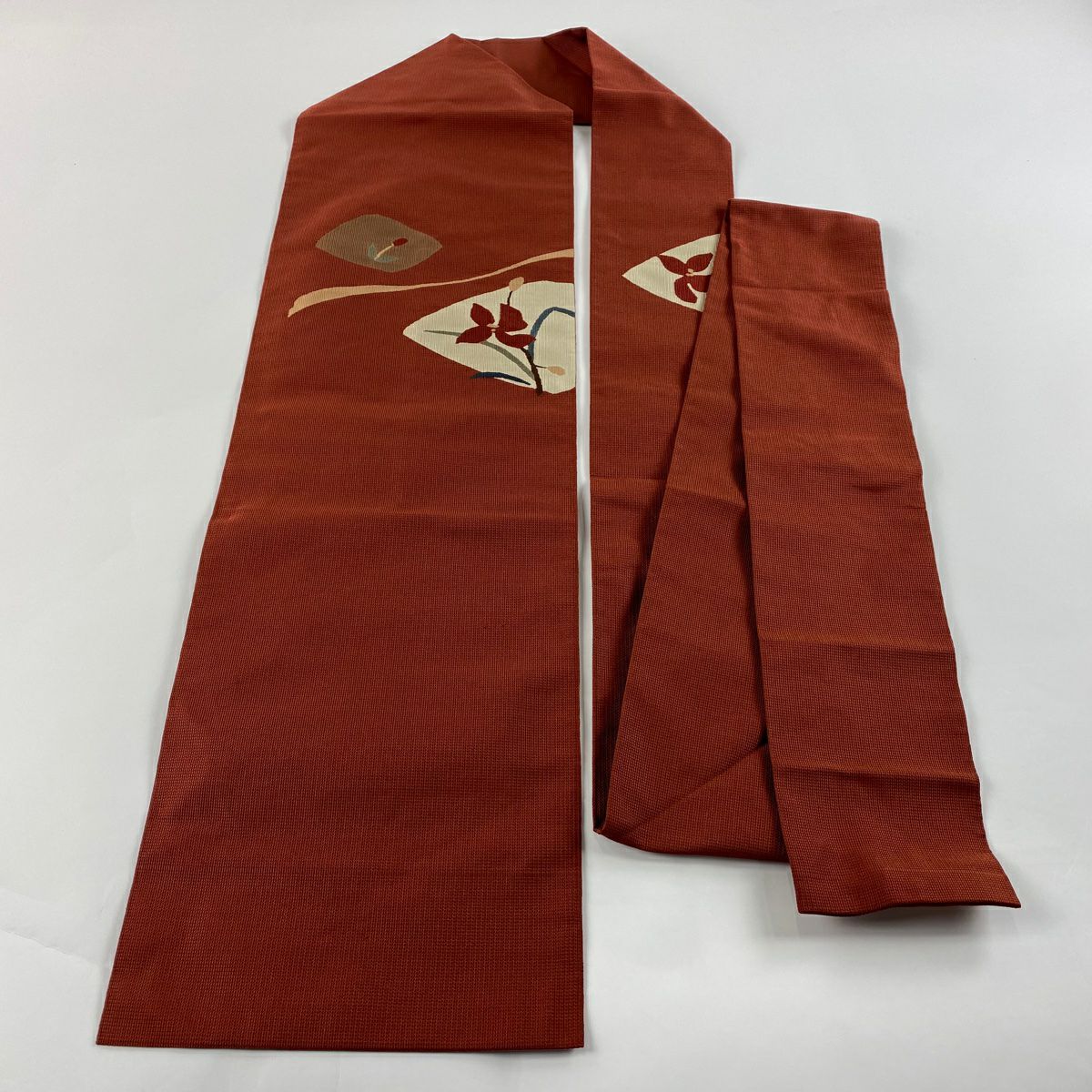 【庫存清倉】 名古屋帶 美品 秀品級 草花紋 紅茶 純蠶絲