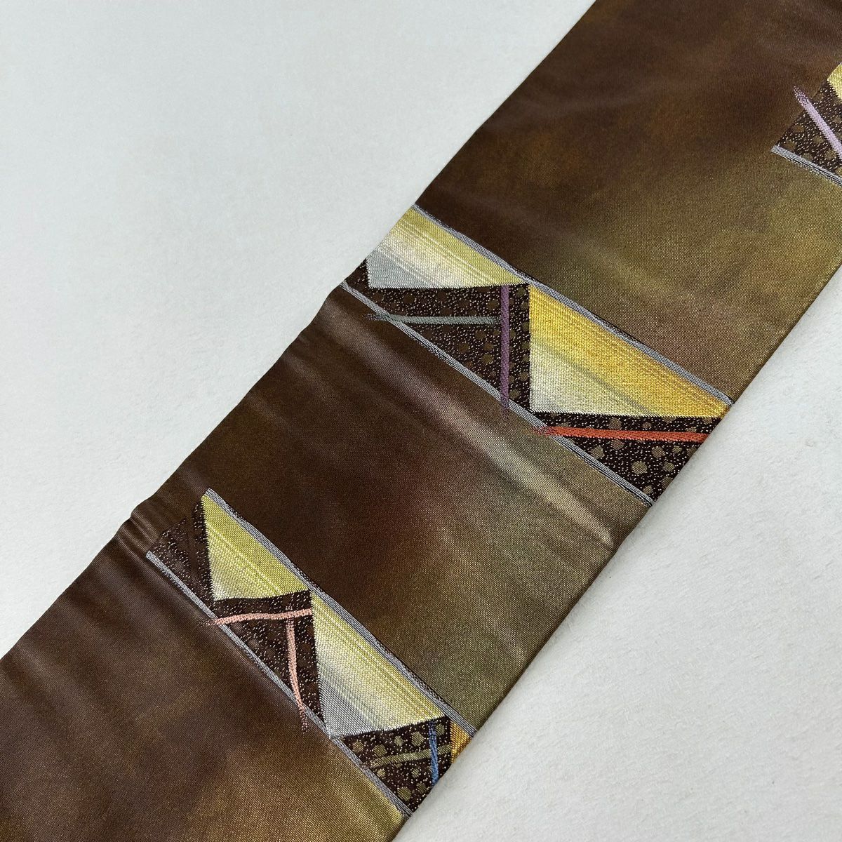 【庫存清倉】 名古屋帶 美品 秀品級 幾何學 金銀糸 金金箔 金色 純蠶絲
