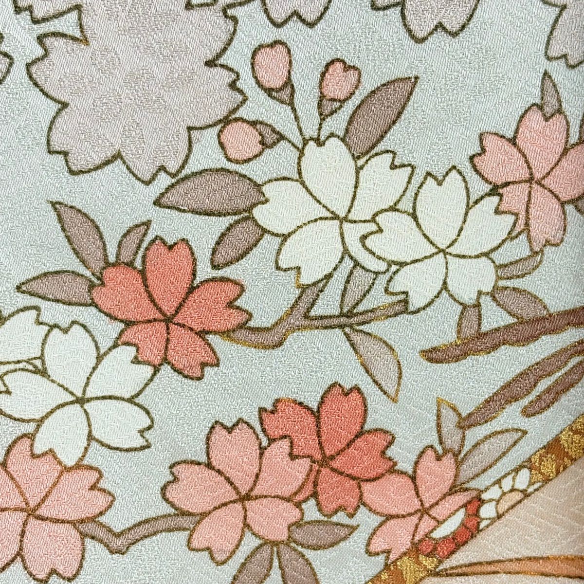 訪問服 身長162.5cm 袖長66cm M 雙層 藤井寛 落款あり 菊花 山並 金絲 金銀彩 淡黃 純蠶絲 逸品級