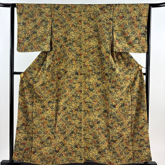 【庫存清倉】 小紋 身長157.5cm 袖長63.5cm S 雙層 建物 松樹 米色 純蠶絲 美品 秀品級