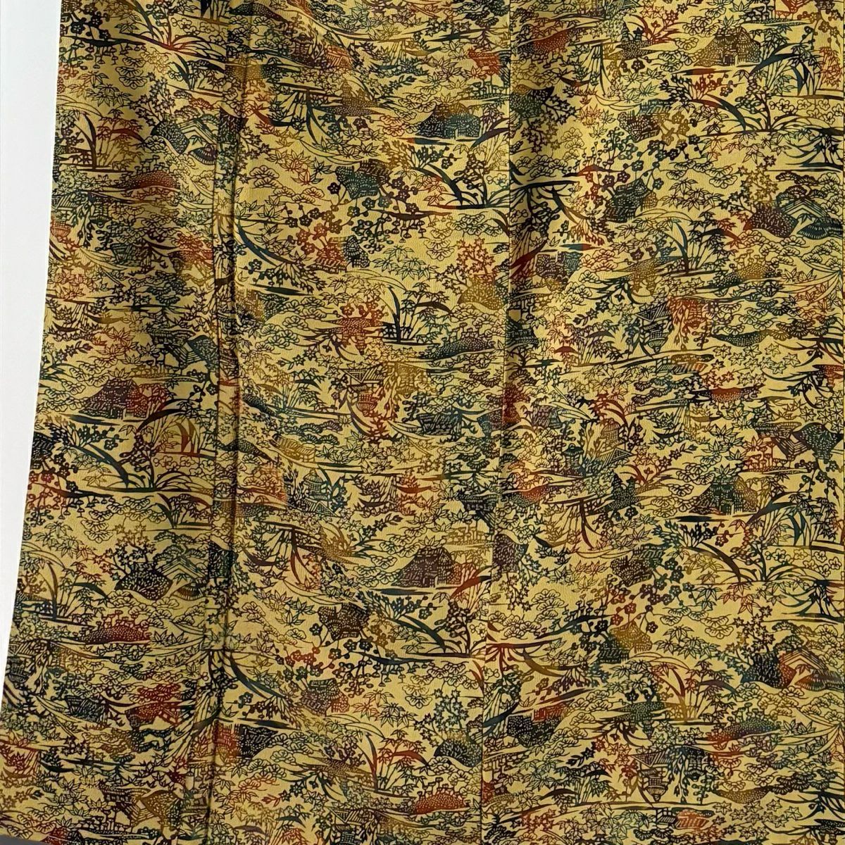 【庫存清倉】 小紋 身長157.5cm 袖長63.5cm S 雙層 建物 松樹 米色 純蠶絲 美品 秀品級