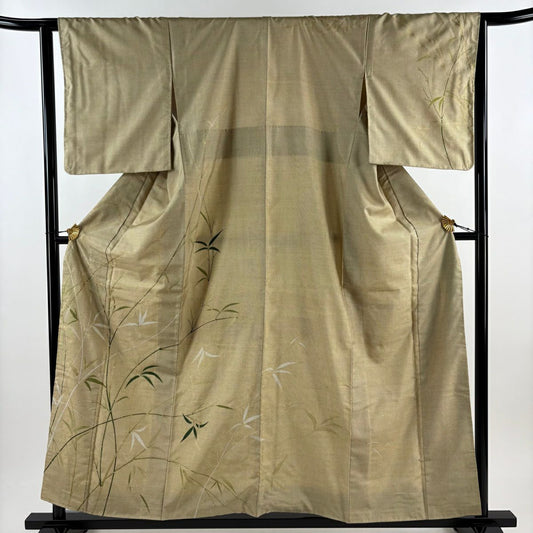 【庫存清倉】訪問服 身長157.5cm 袖長63.5cm S 雙層 紬織織 竹子 龜甲絣 金銀彩 米色 純蠶絲 優品級