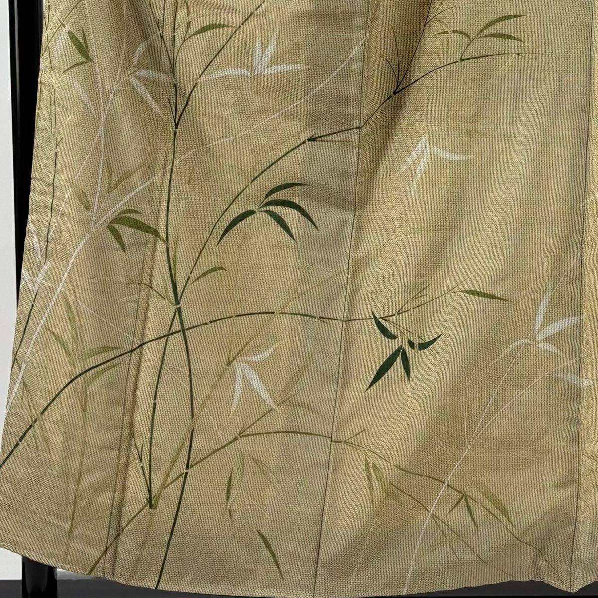 【庫存清倉】訪問服 身長157.5cm 袖長63.5cm S 雙層 紬織織 竹子 龜甲絣 金銀彩 米色 純蠶絲 優品級