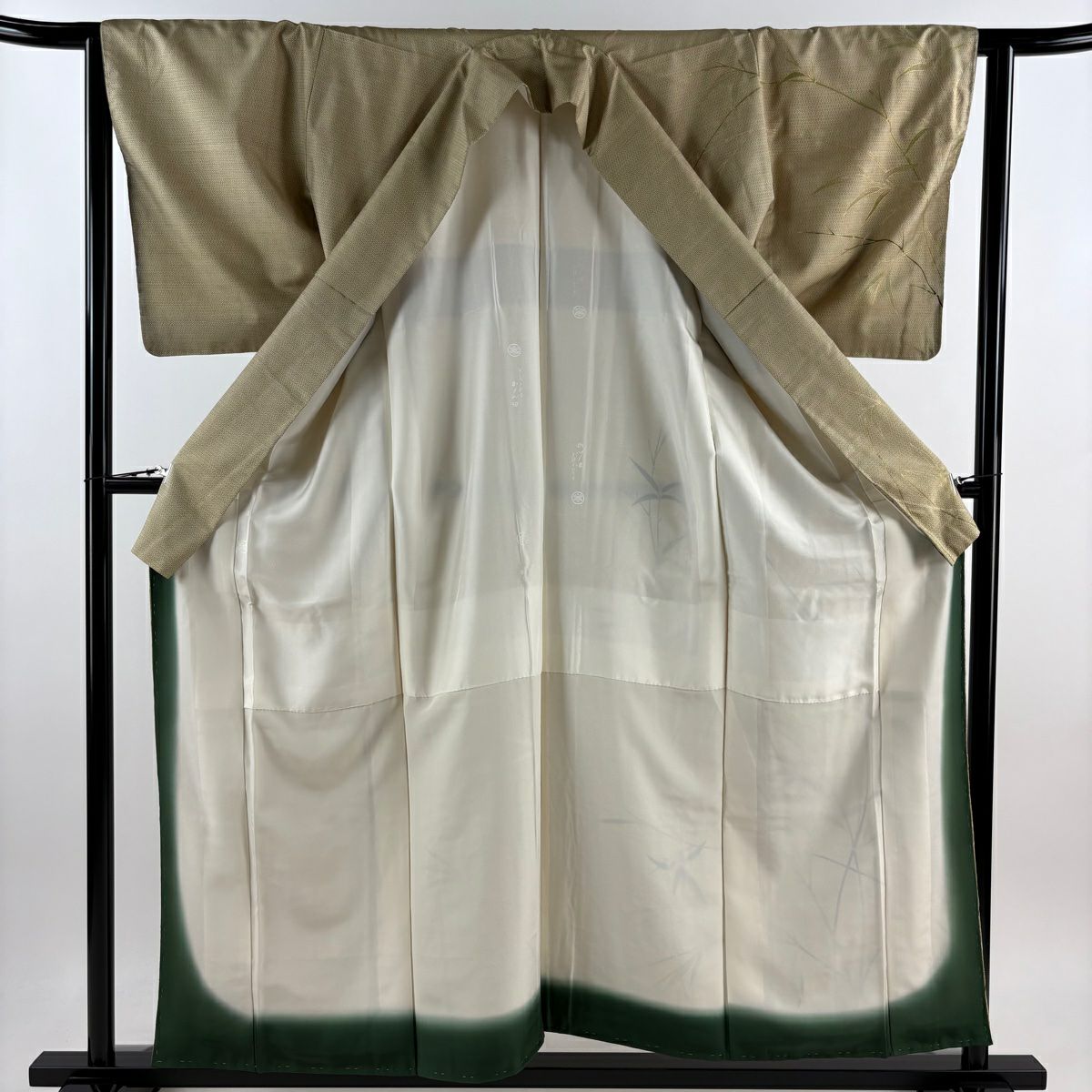 【庫存清倉】訪問服 身長157.5cm 袖長63.5cm S 雙層 紬織織 竹子 龜甲絣 金銀彩 米色 純蠶絲 優品級