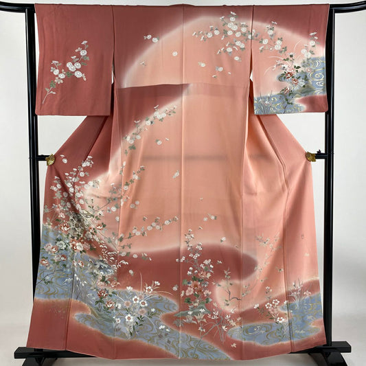 【庫存清倉】訪問服 身長160.5cm 袖長63.5cm S 雙層 落款有 貝桶 花鳥 金銀彩 漸層 粉紅 純蠶絲 優品級