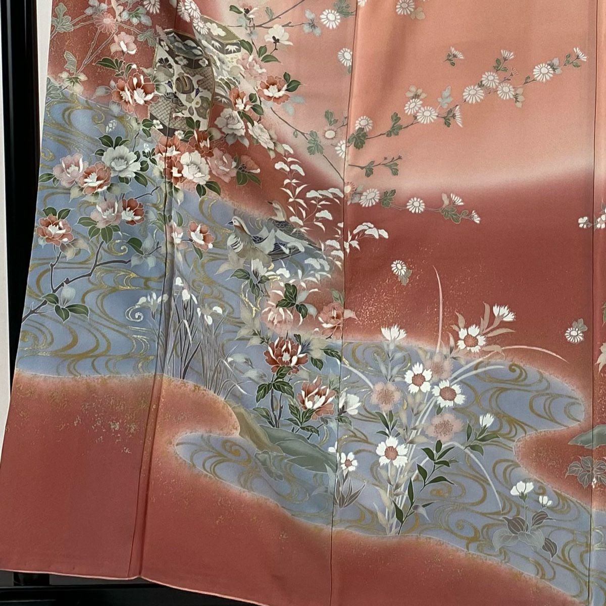 【庫存清倉】訪問服 身長160.5cm 袖長63.5cm S 雙層 落款有 貝桶 花鳥 金銀彩 漸層 粉紅 純蠶絲 優品級