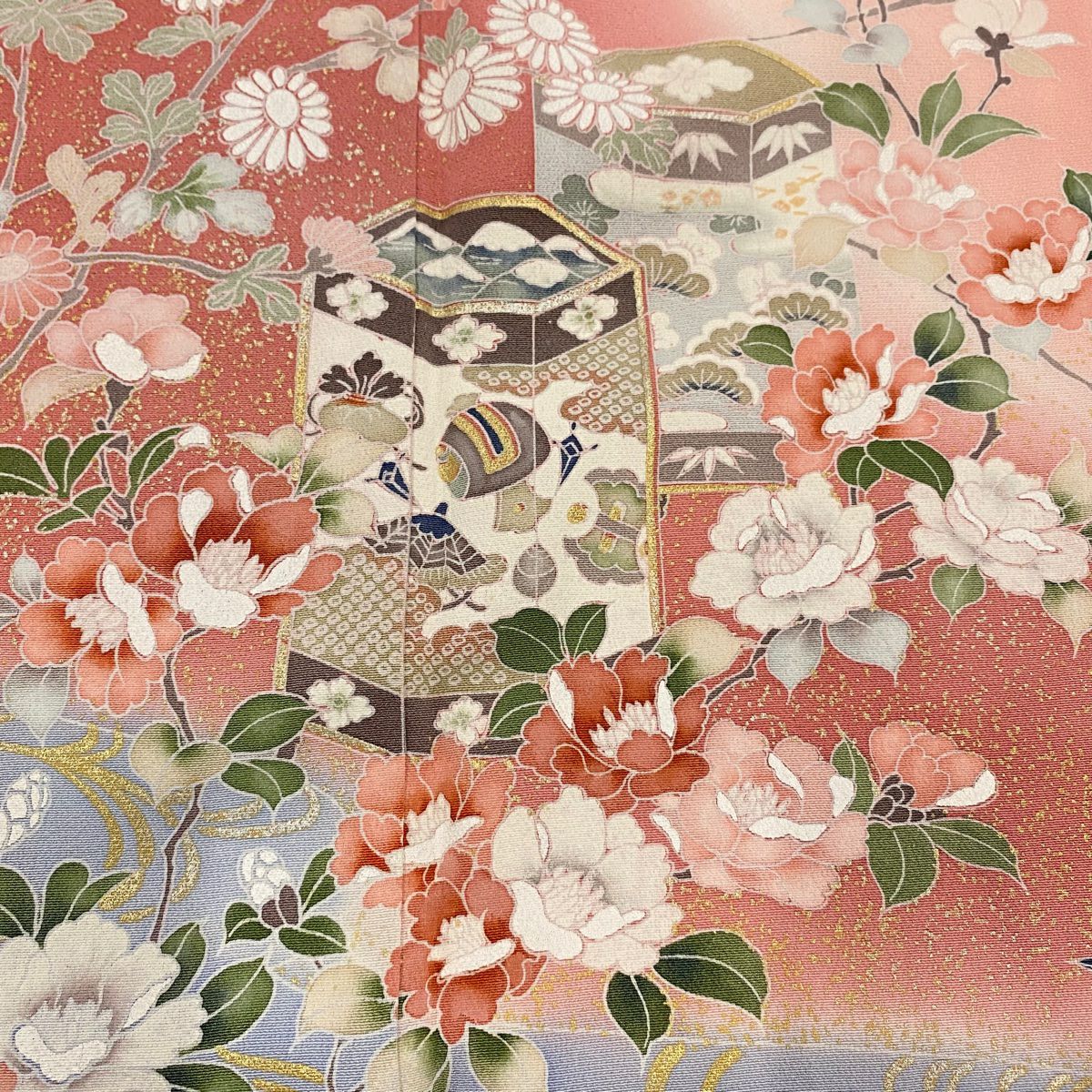 【庫存清倉】訪問服 身長160.5cm 袖長63.5cm S 雙層 落款有 貝桶 花鳥 金銀彩 漸層 粉紅 純蠶絲 優品級