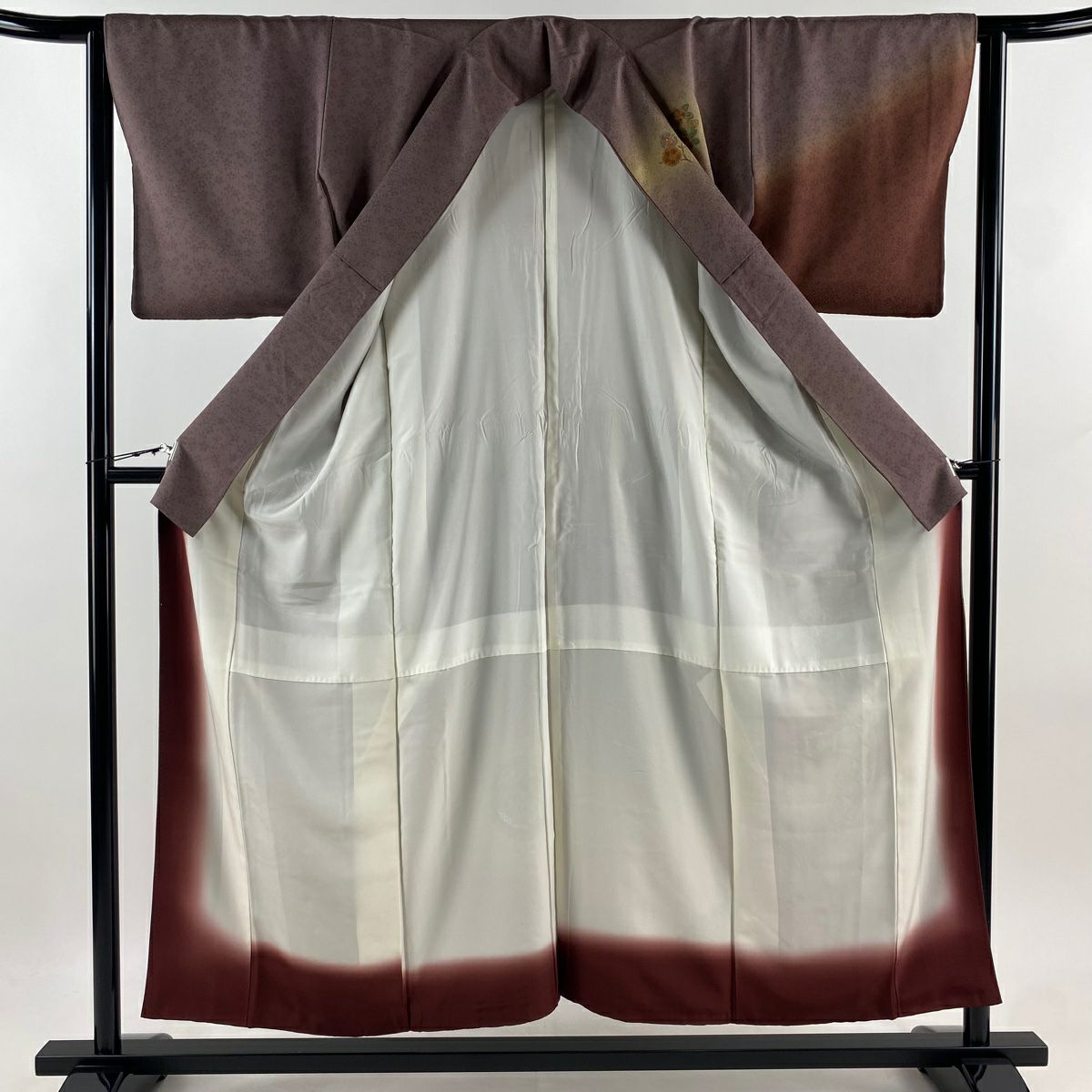 【庫存清倉】訪問服 身長153cm 袖長62.5cm S 雙層 御所車 熨斗紋刺繡 漸層茶紫 純蠶絲 優品級