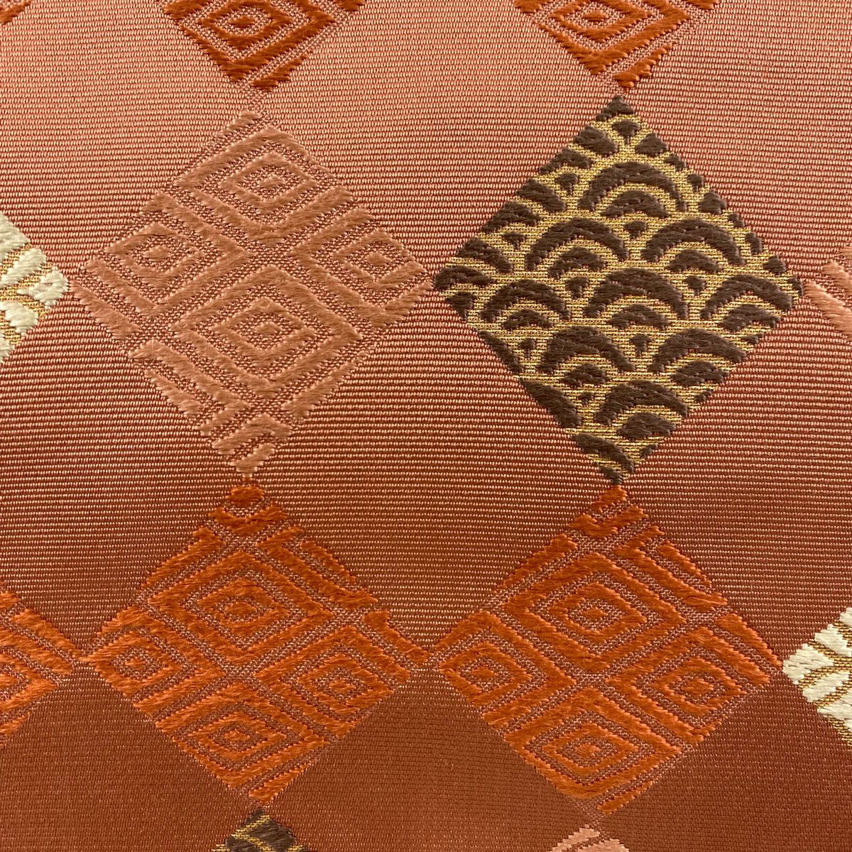 【庫存清倉】 名古屋帶 優品級 菱形 青海波 刺繡 金金箔 粉色 純蠶絲