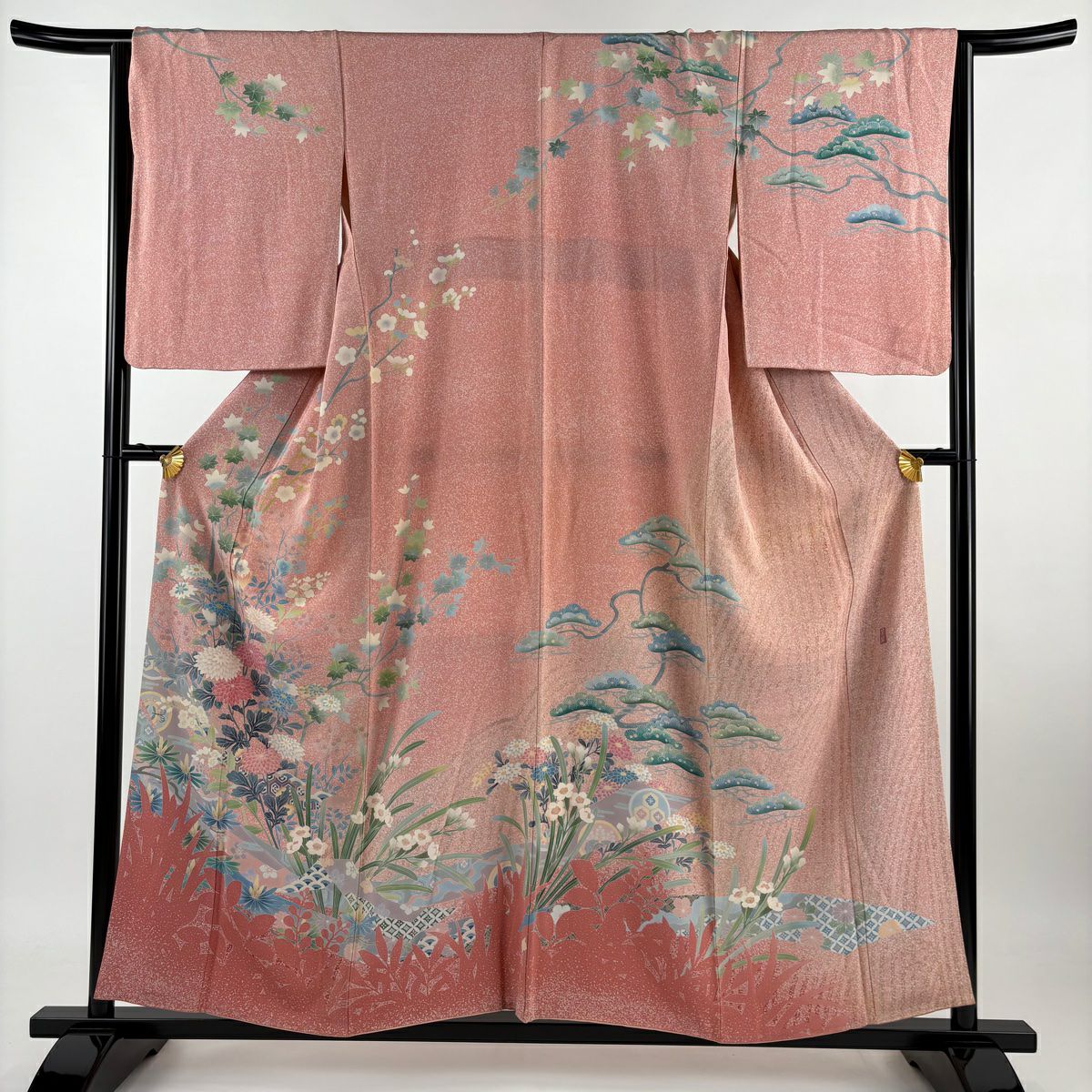 【清倉特賣】訪問服 身長156cm 袖長65cm M 雙層 附落款 菊花花 枝梅花 粉紅色 純蠶絲 優品級