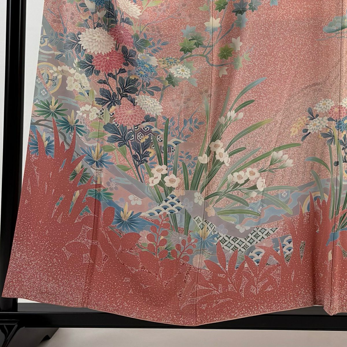 【清倉特賣】訪問服 身長156cm 袖長65cm M 雙層 附落款 菊花花 枝梅花 粉紅色 純蠶絲 優品級