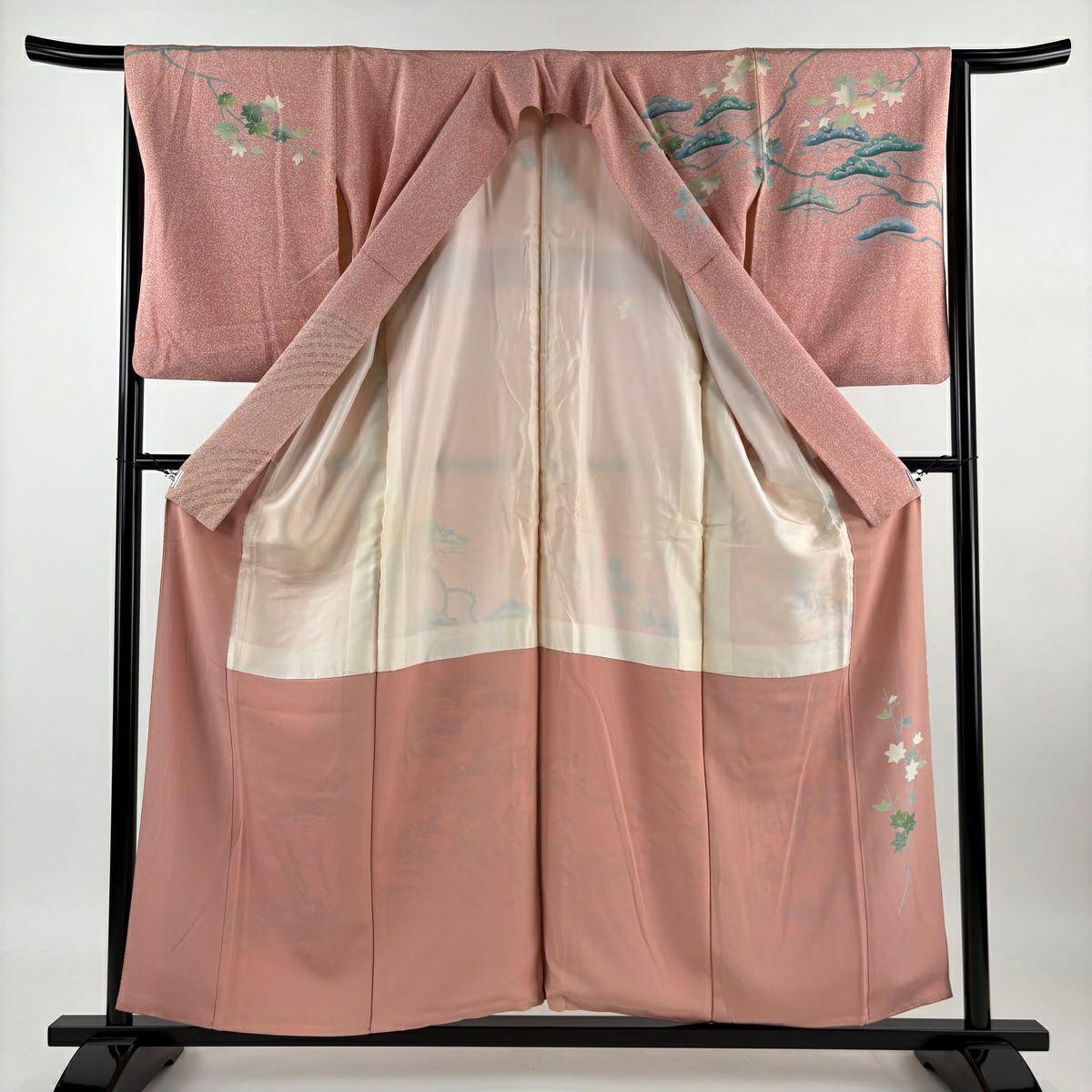 【清倉特賣】訪問服 身長156cm 袖長65cm M 雙層 附落款 菊花花 枝梅花 粉紅色 純蠶絲 優品級