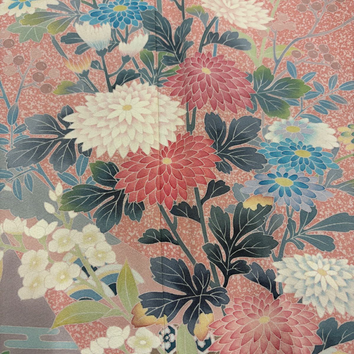 【清倉特賣】訪問服 身長156cm 袖長65cm M 雙層 附落款 菊花花 枝梅花 粉紅色 純蠶絲 優品級