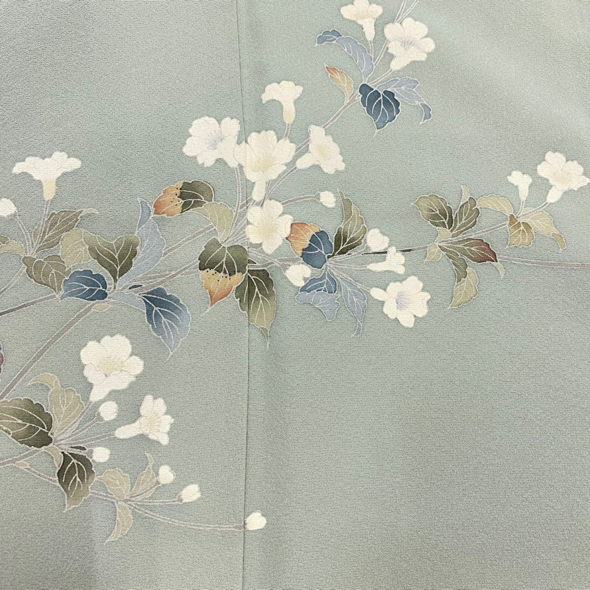 【庫存清倉】訪問服 身長151cm 袖長62cm S 雙層 落款有 枝花 流水 染分 逐漸變色 灰綠 純蠶絲 優品級