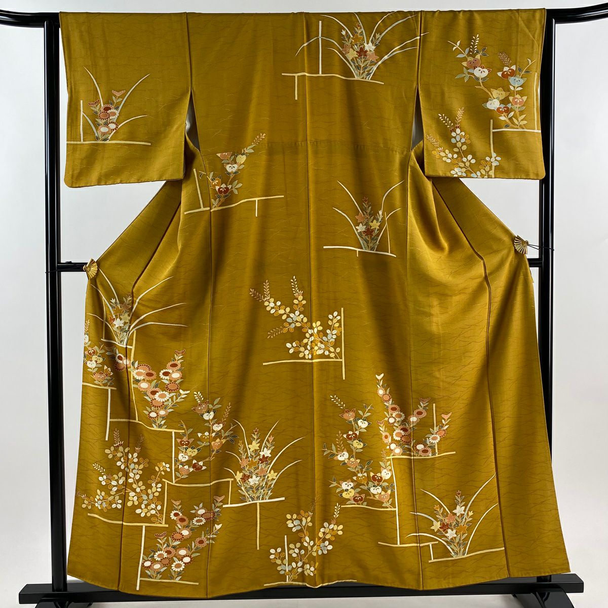 【庫存清倉】訪問服 身長157cm 袖長64cm M 雙層 草花紋紋 萩 金彩裝飾 山吹 純蠶絲 優品級