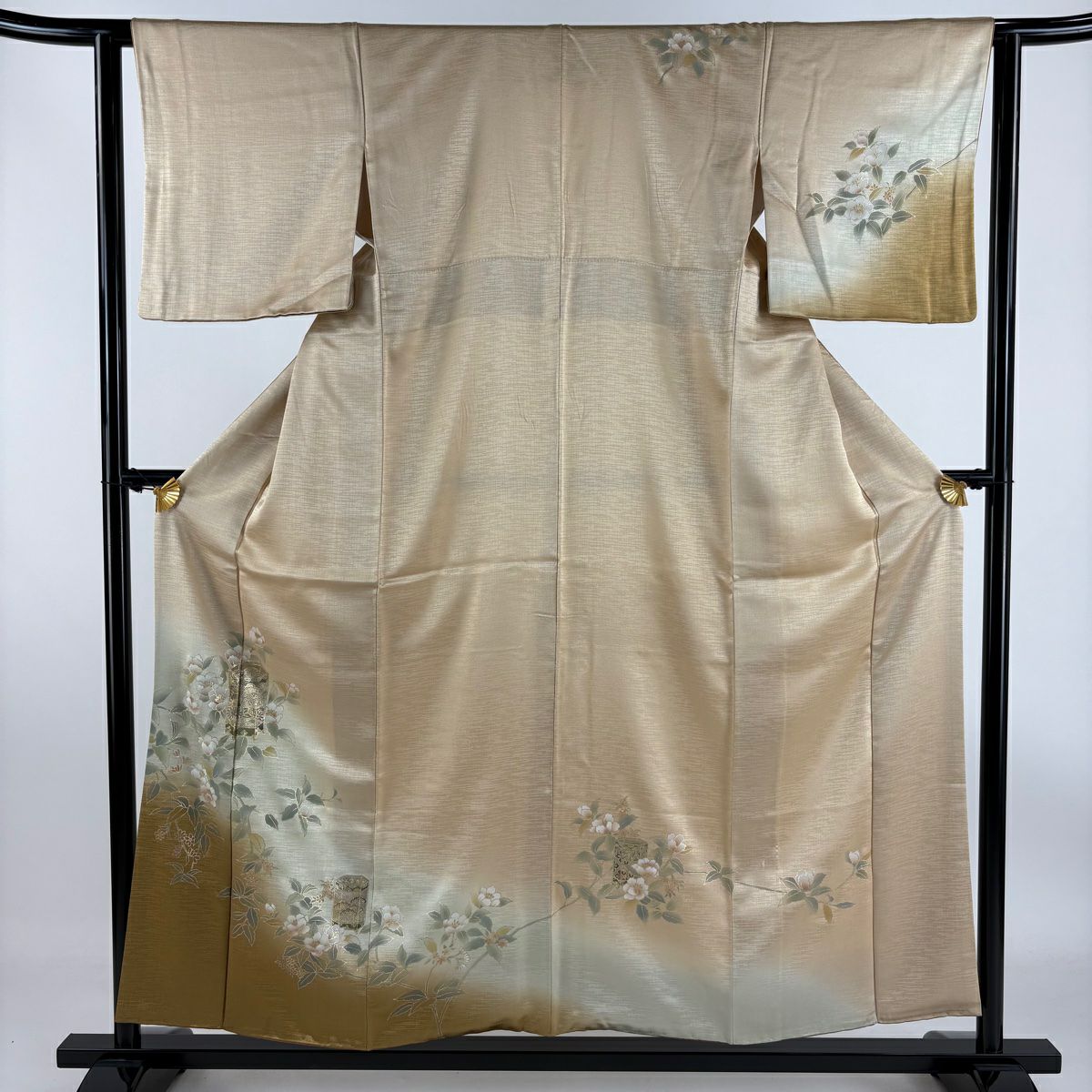 【庫存清倉】訪問服 身長154.5cm 袖長62cm S 雙層 貝桶 枝花 金彩裝飾 漸層 淺茶 純蠶絲 優品級