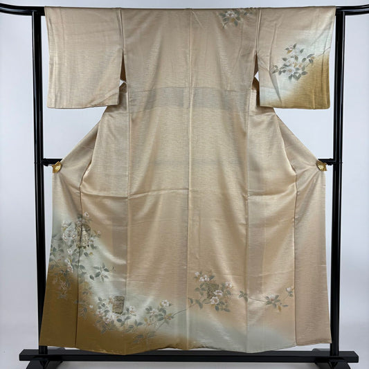 【庫存清倉】訪問服 身長154.5cm 袖長62cm S 雙層 貝桶 枝花 金彩裝飾 漸層 淺茶 純蠶絲 優品級