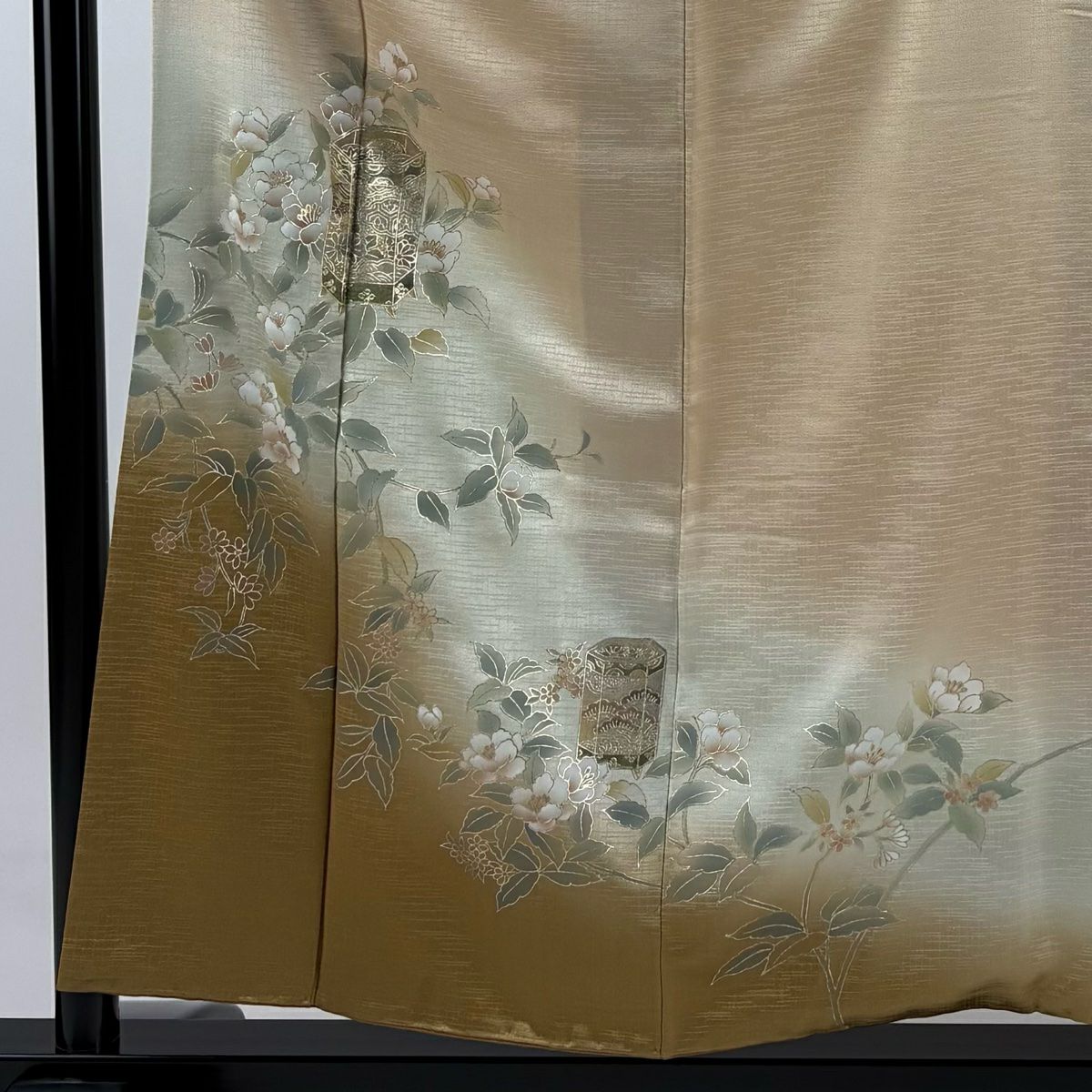 【庫存清倉】訪問服 身長154.5cm 袖長62cm S 雙層 貝桶 枝花 金彩裝飾 漸層 淺茶 純蠶絲 優品級