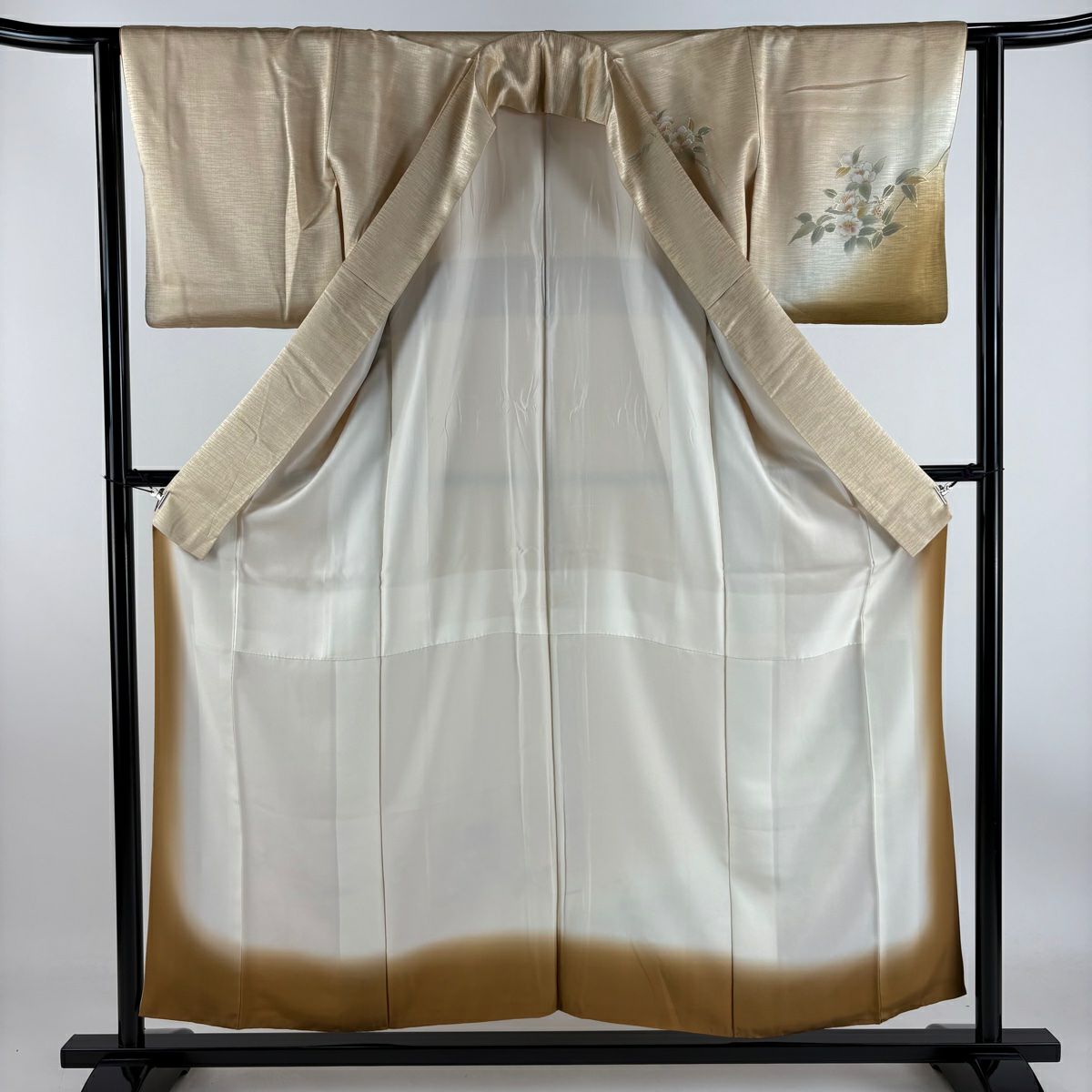 【庫存清倉】訪問服 身長154.5cm 袖長62cm S 雙層 貝桶 枝花 金彩裝飾 漸層 淺茶 純蠶絲 優品級