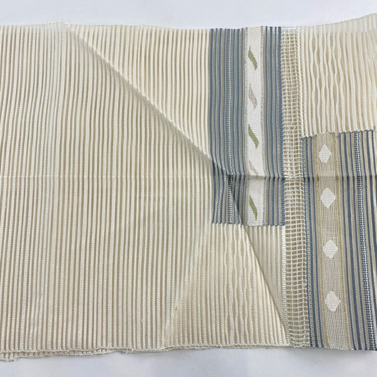 【庫存清倉】 名古屋帶 優品級 八寸名古屋帶 夏帶 絽 縞 幾何圖案 米色 純蠶絲