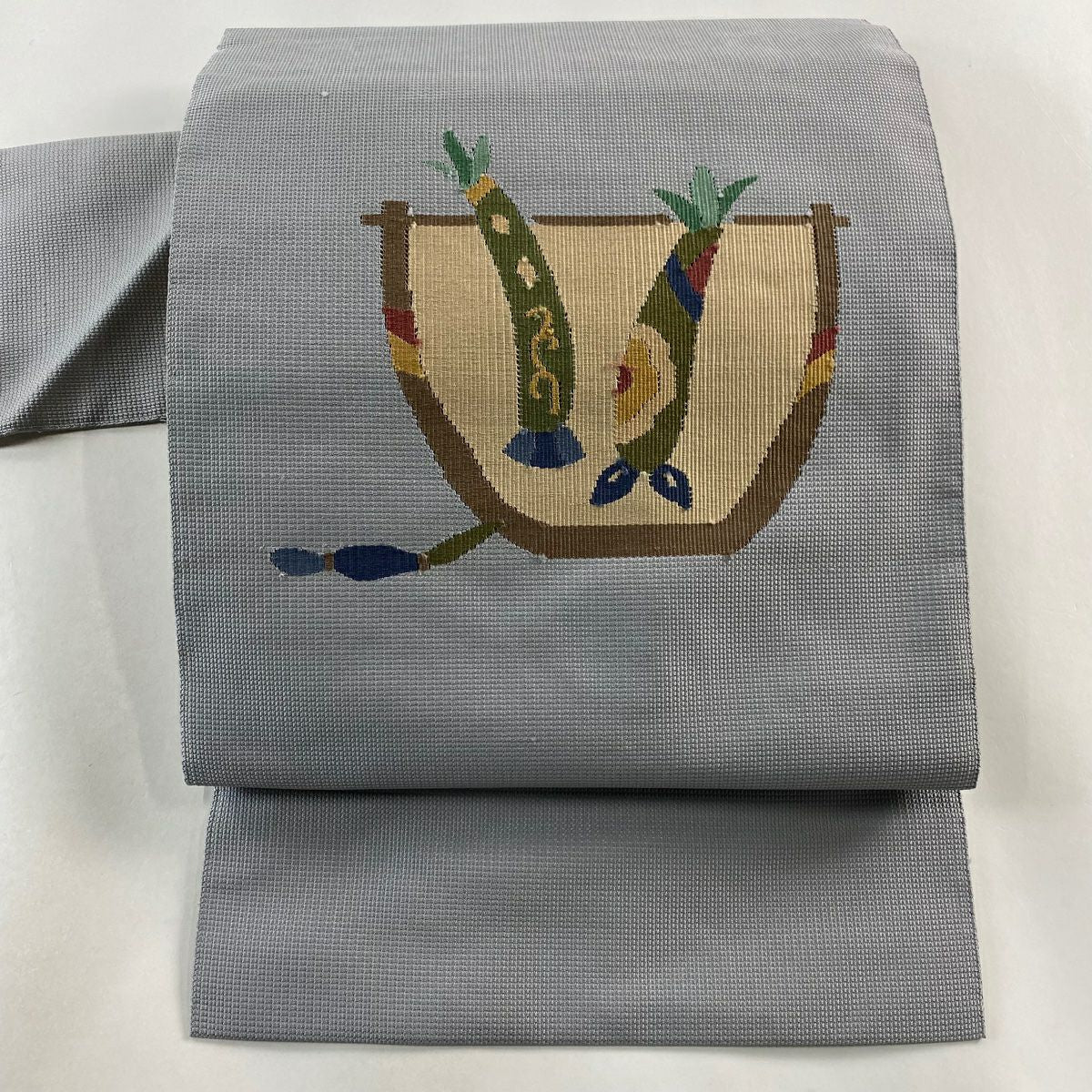 【庫存清倉】 名古屋帶 優品級 八寸名古屋帶 生物 灰色 純蠶絲