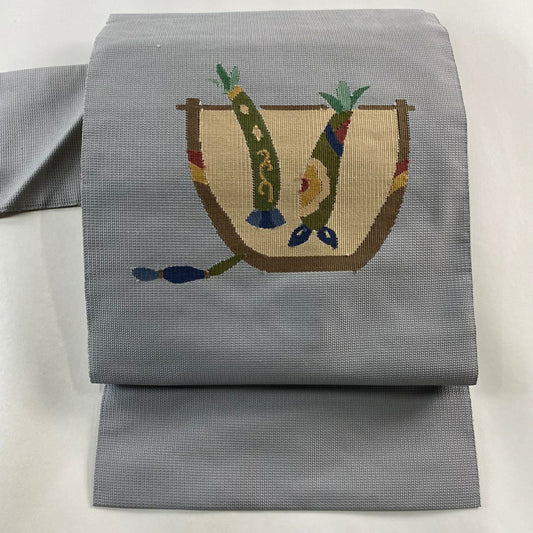 【庫存清倉】 名古屋帶 優品級 八寸名古屋帶 生物 灰色 純蠶絲