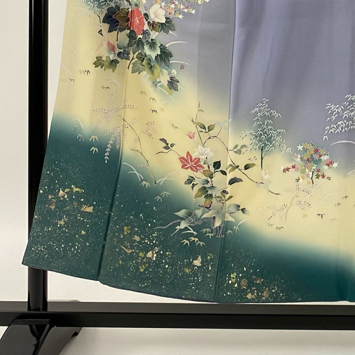 【庫存清倉】訪問服 身長153cm 袖長64cm M 雙層 草花紋紋 竹子 金銀彩 漸層 淡紫 純蠶絲 優品級