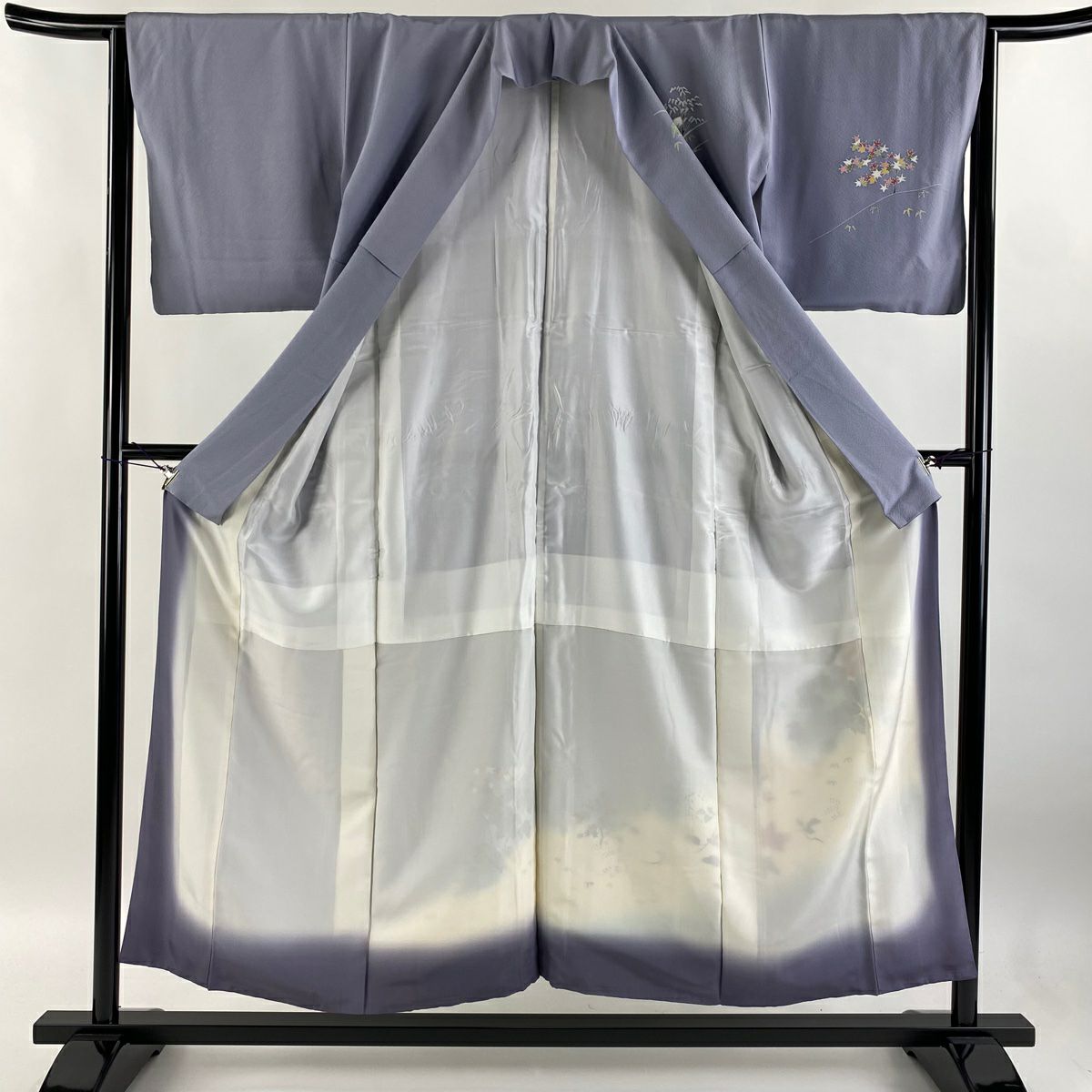 【庫存清倉】訪問服 身長153cm 袖長64cm M 雙層 草花紋紋 竹子 金銀彩 漸層 淡紫 純蠶絲 優品級