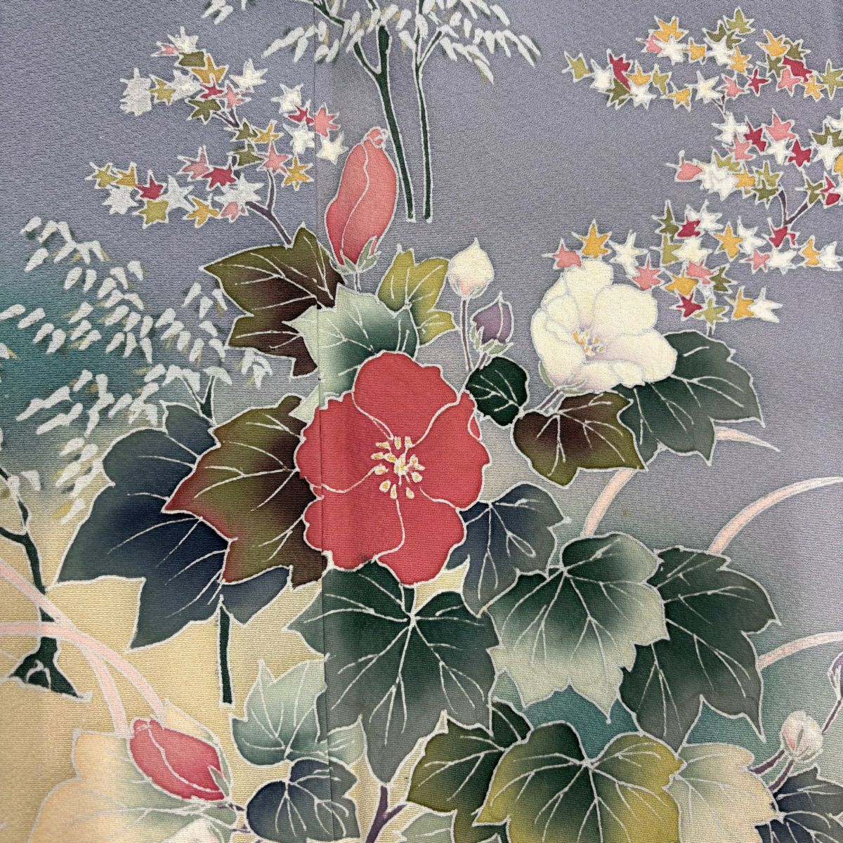 【庫存清倉】訪問服 身長153cm 袖長64cm M 雙層 草花紋紋 竹子 金銀彩 漸層 淡紫 純蠶絲 優品級