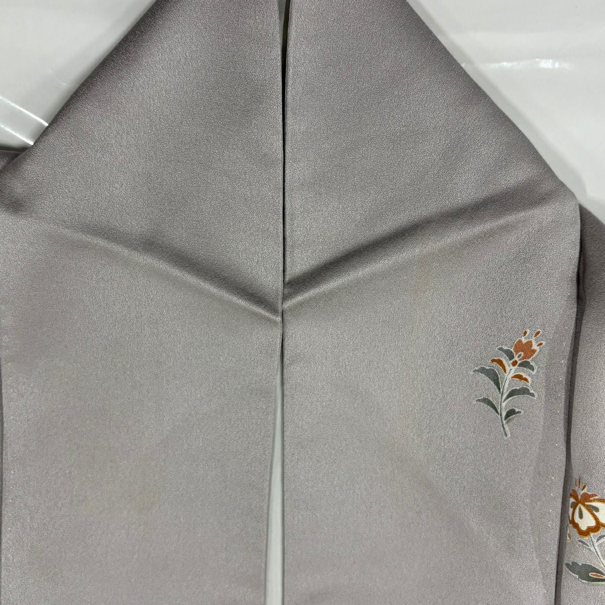 【庫存清倉】訪問服 身長153cm 袖長65cm M 雙層 尾長鳥 草花紋 金彩裝飾 灰紫 純蠶絲 優品級 一個紋