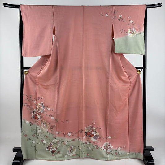 【庫存清倉】訪問服 身長168.5cm 袖長65cm M 雙層 雪輪 貝桶 金銀彩 染分 粉紅 純蠶絲 美品 秀品級