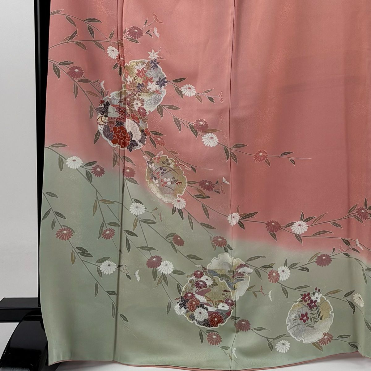 【庫存清倉】訪問服 身長168.5cm 袖長65cm M 雙層 雪輪 貝桶 金銀彩 染分 粉紅 純蠶絲 美品 秀品級