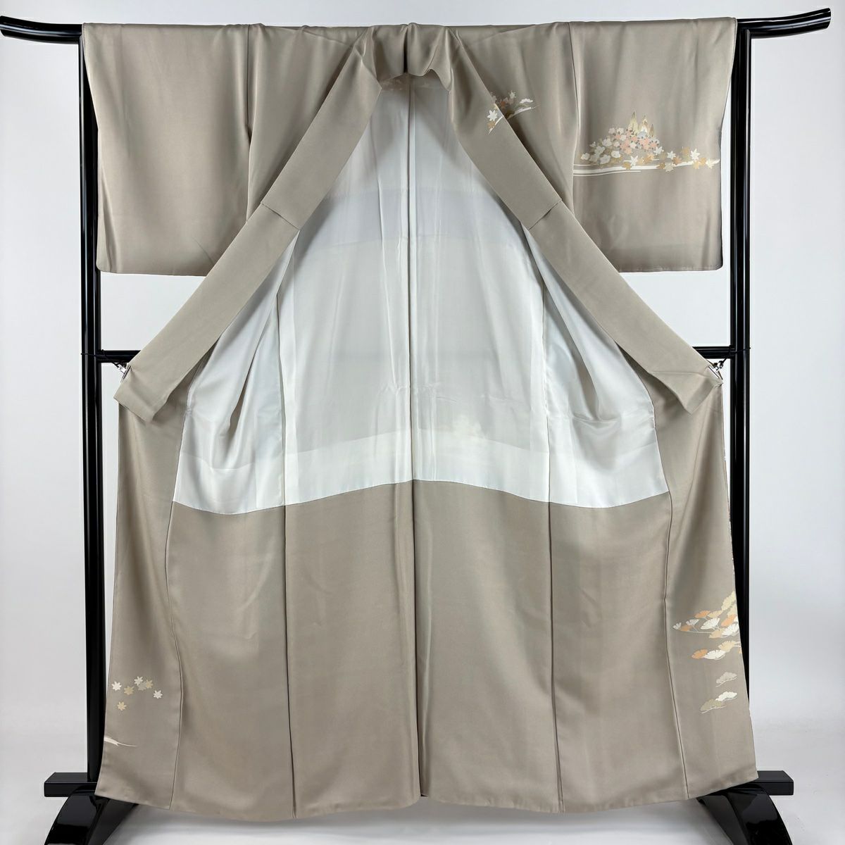 【庫存清倉】訪問服 身長162cm 袖長64cm M 雙層 建築 櫻花 金絲 金銀彩 米色 純蠶絲 優品級