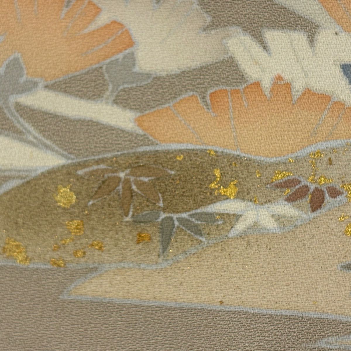 【庫存清倉】訪問服 身長162cm 袖長64cm M 雙層 建築 櫻花 金絲 金銀彩 米色 純蠶絲 優品級