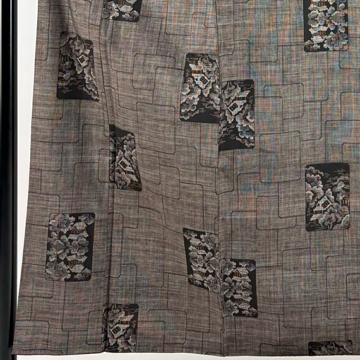 【庫存清倉】 紬織 身長155cm 袖長63cm S 雙層 色紙 建物 焦茶 純蠶絲 美品 秀品級