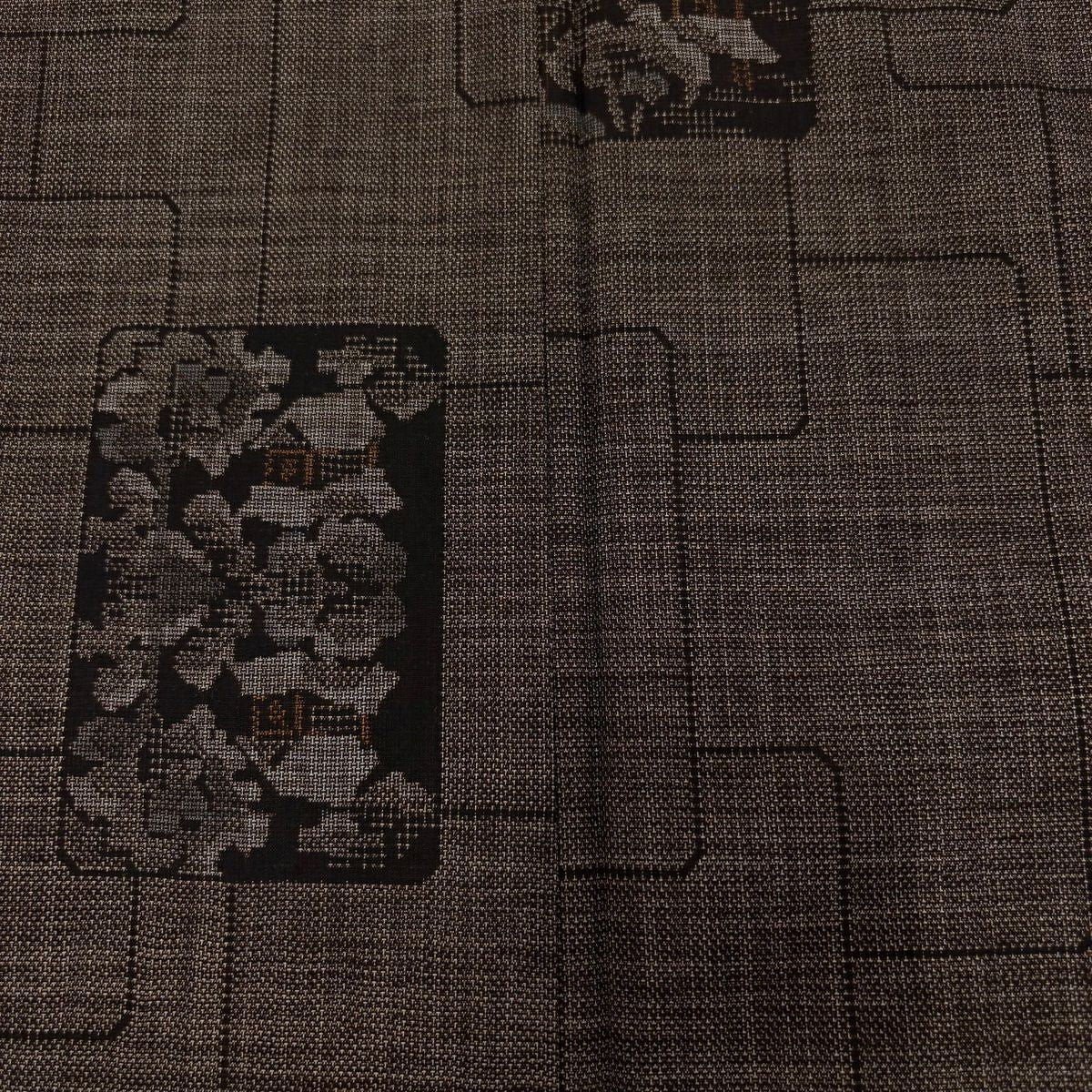 【庫存清倉】 紬織 身長155cm 袖長63cm S 雙層 色紙 建物 焦茶 純蠶絲 美品 秀品級