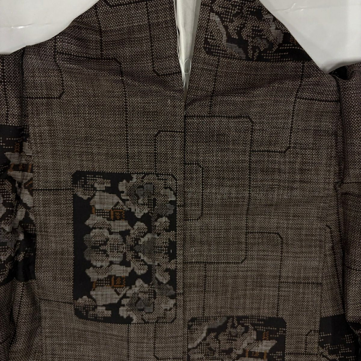 【庫存清倉】 紬織 身長155cm 袖長63cm S 雙層 色紙 建物 焦茶 純蠶絲 美品 秀品級