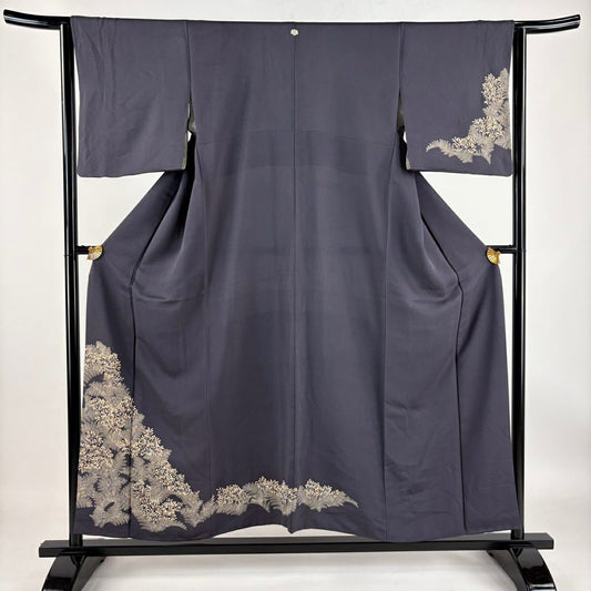 【庫存清倉】訪問服 身長154.5cm 袖長63cm S 雙層 葉 金銀彩 灰 純蠶絲 秀品級 一つ紋