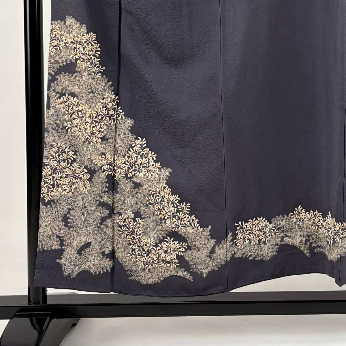 【庫存清倉】訪問服 身長154.5cm 袖長63cm S 雙層 葉 金銀彩 灰 純蠶絲 秀品級 一つ紋