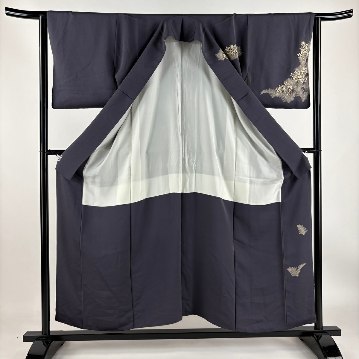 【庫存清倉】訪問服 身長154.5cm 袖長63cm S 雙層 葉 金銀彩 灰 純蠶絲 秀品級 一つ紋