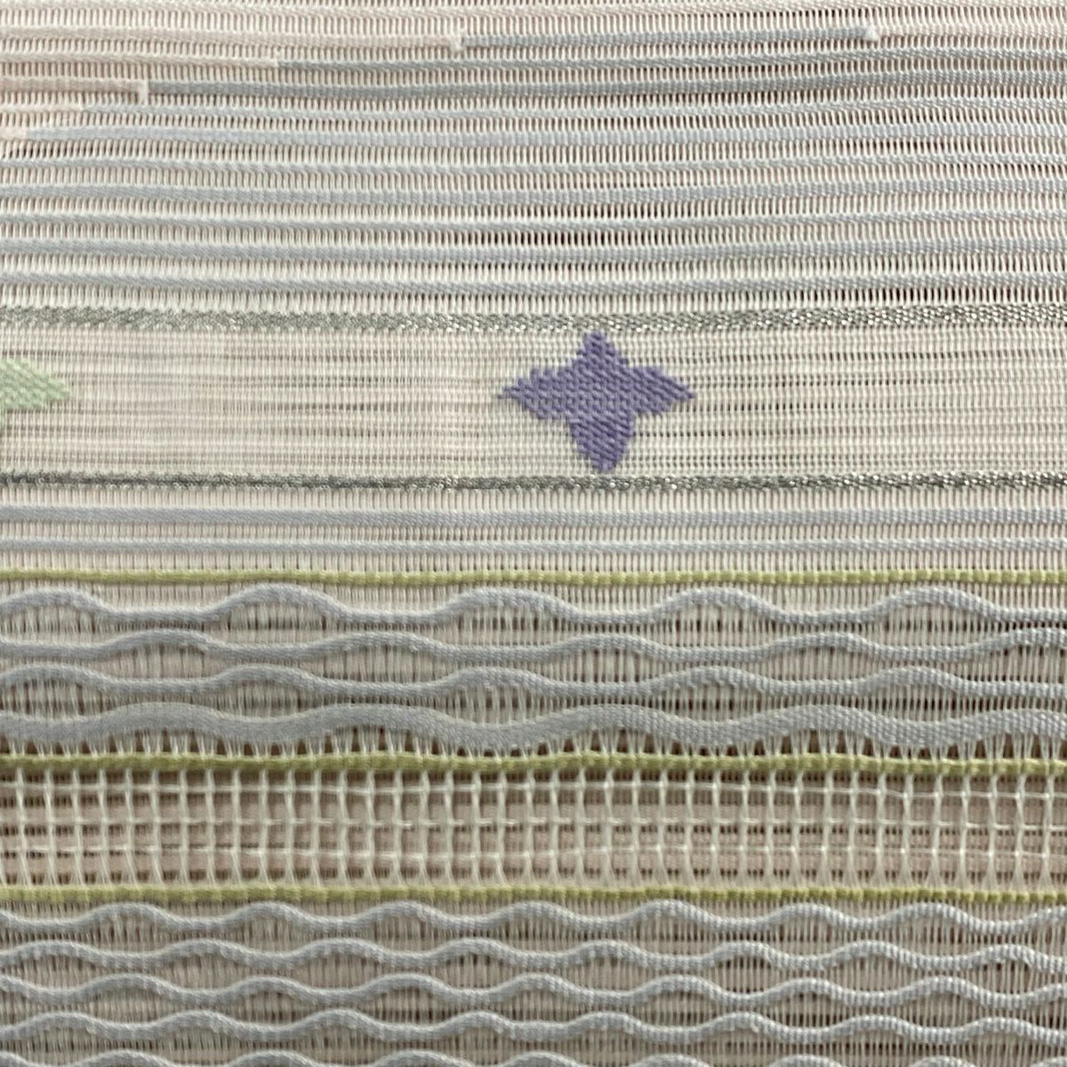 【清倉特賣】 名古屋帶 優品級 八寸名古屋帶 松樹葉仕立 夏帶 草花紋紋 斜條紋 銀線 淺粉色 純蠶絲