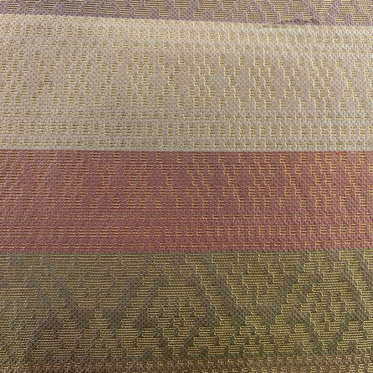 【庫存清倉】 開口名古屋帶 優品級 織悅 附有落款 條紋 幾何學 金絲 紅茶 純蠶絲