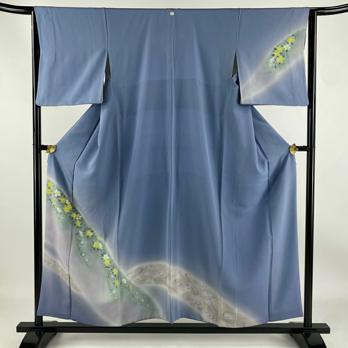 【庫存清倉】訪問服 身長153cm 袖長63.5cm S 雙層 草花紋紋 流水 漸層 深藍色 純蠶絲 優品級 一個紋
