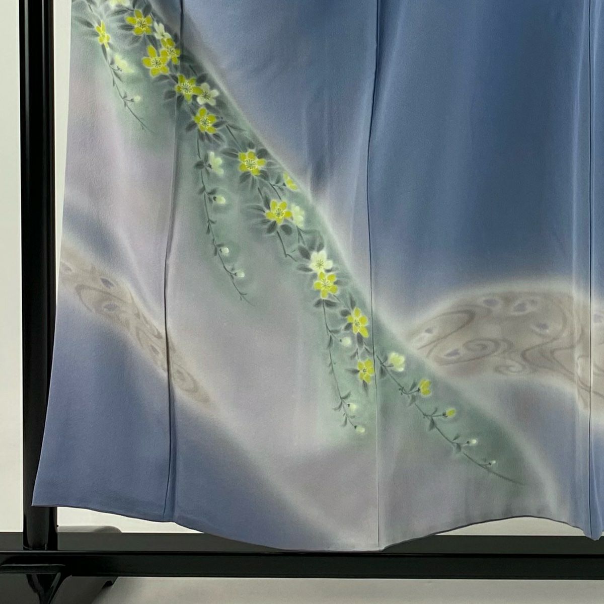 【庫存清倉】訪問服 身長153cm 袖長63.5cm S 雙層 草花紋紋 流水 漸層 深藍色 純蠶絲 優品級 一個紋