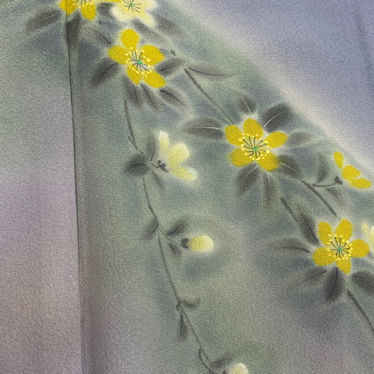 【庫存清倉】訪問服 身長153cm 袖長63.5cm S 雙層 草花紋紋 流水 漸層 深藍色 純蠶絲 優品級 一個紋
