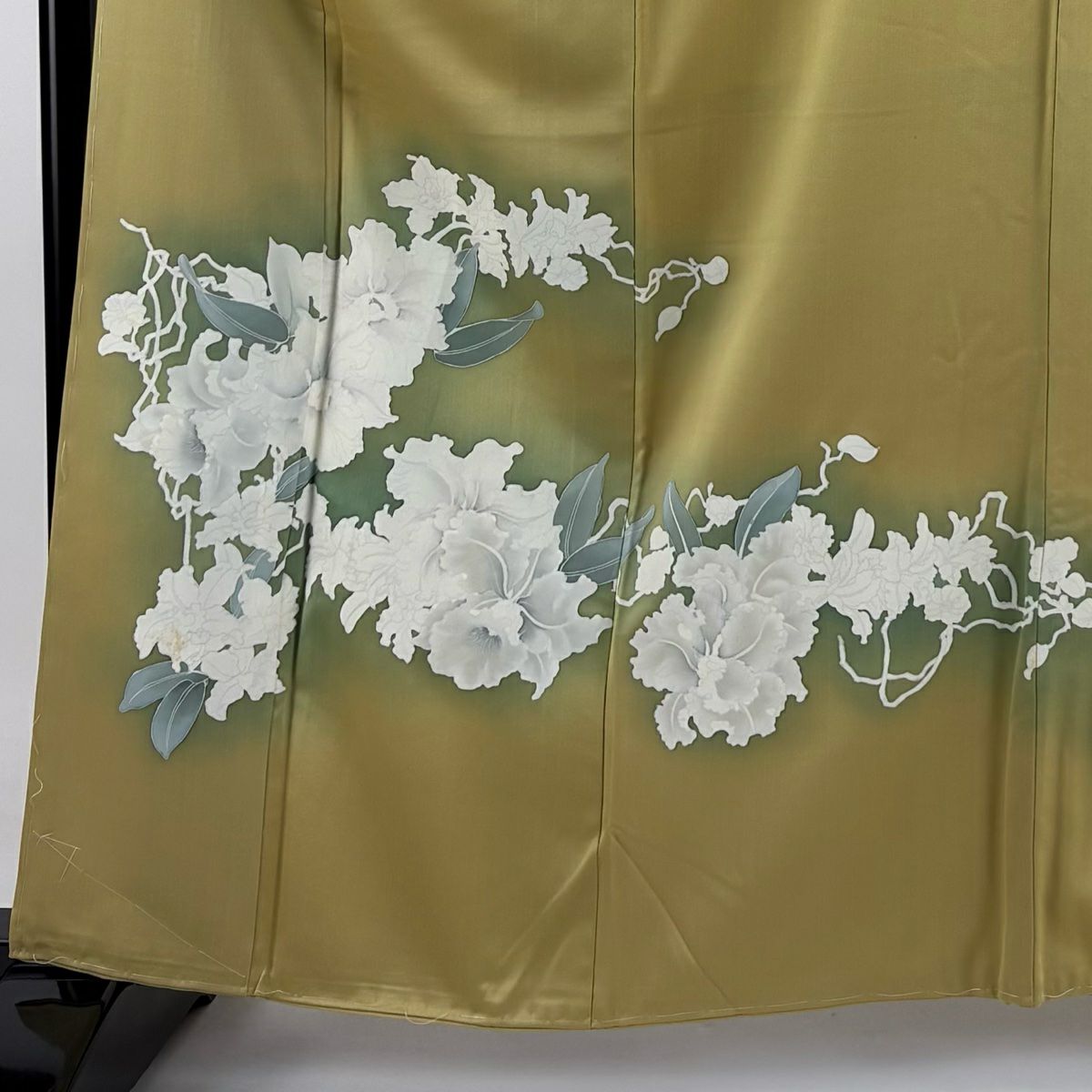【庫存清倉】訪問服 身長162cm 袖長65.5cm M 雙層 落款 草花紋紋 漸層 芥末色 純蠶絲 優品級