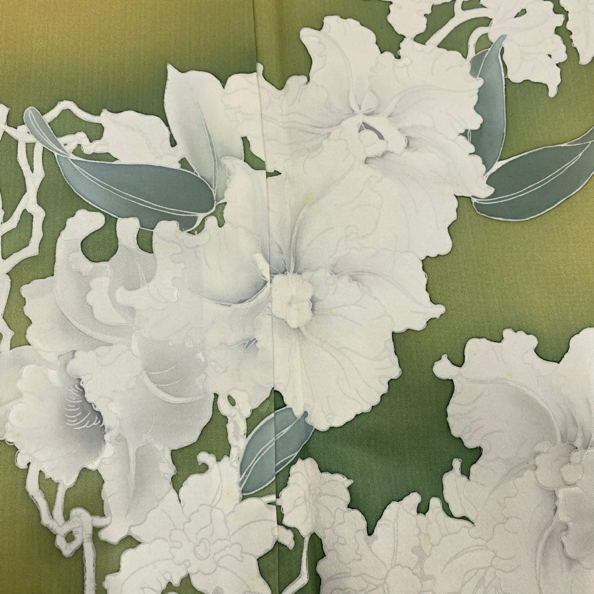 【庫存清倉】訪問服 身長162cm 袖長65.5cm M 雙層 落款 草花紋紋 漸層 芥末色 純蠶絲 優品級